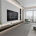 Modern Living Room Interior With TV Wall Floor to Ceiling Windows Sofa And Plants