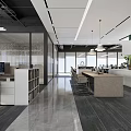 Modern Spacious Public Office Workspace With Open Workstations Glass Partitions And Comfortable Shared Pantry Zone