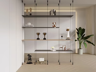 Modern Study Room Interior With Open Shelves Books Trophies And Decorative Items 3d model