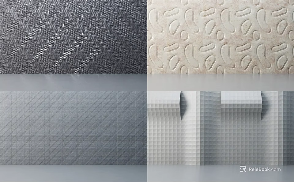 Textured Wall Decor With Various Patterns Including Wavy Grid And Smooth Surfaces 3d model