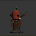 Red Dome Mechanical Device With Brown Base Antenna And Side Brackets