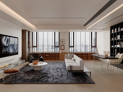 Bright Spacious Modern Living Room With Large Full Height Windows And Elegant Comfortable Interior Design 3d model