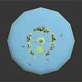 Cartoon Low Poly Landscape With Blue Water Gray Mountains Tall Green Tree And Central Island