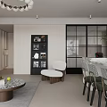 Modern Living And Dining Room Interior With Sofa Dining Table And Chandelier