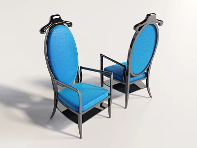 Modern Dining Chairs With Blue Cushion Backrest And Black Frame Design 3d model