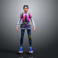 3D Character Model In Pink Purple Top Purple Shorts Dark Leggings And Blue Shoes