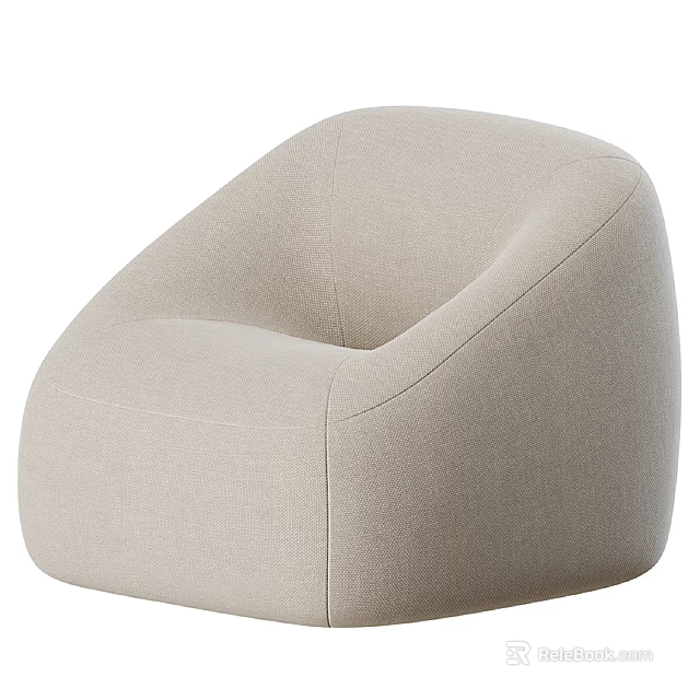 Beige Fabric Single Seater Sofa With Modern Rounded Comfortable Design 3d model 