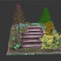Natural Stone Stairs Surrounded By Pine Trees And Lush Green Foliage
