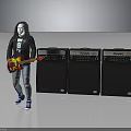 Electric Guitar And Three Black Amplifiers As Professional Music Performance Equipment