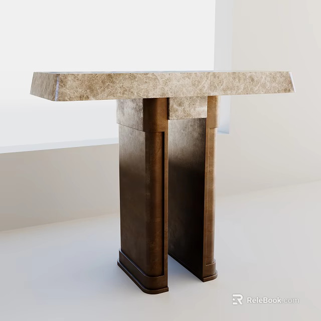 Elegant Modern Console Table With Beige Marble Top And Bronze Metal Base 3d model