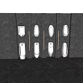 Modern Bathroom Urinal Design With Multiple Units On Gray Wall And Lighting 3d model