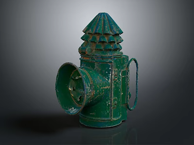 Character And Creature Themed Green Vintage Lamp With Conical Top Handle And Flared Opening 3d model