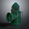 Character And Creature Themed Green Vintage Lamp With Conical Top Handle And Flared Opening