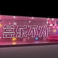 Pink Themed Neon Illuminated Photo Check-in Spot With Lips Decoration And Model Figure