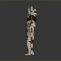 Silver Armored Mythical Warrior Character With Ornamental Headdress And Long Staff