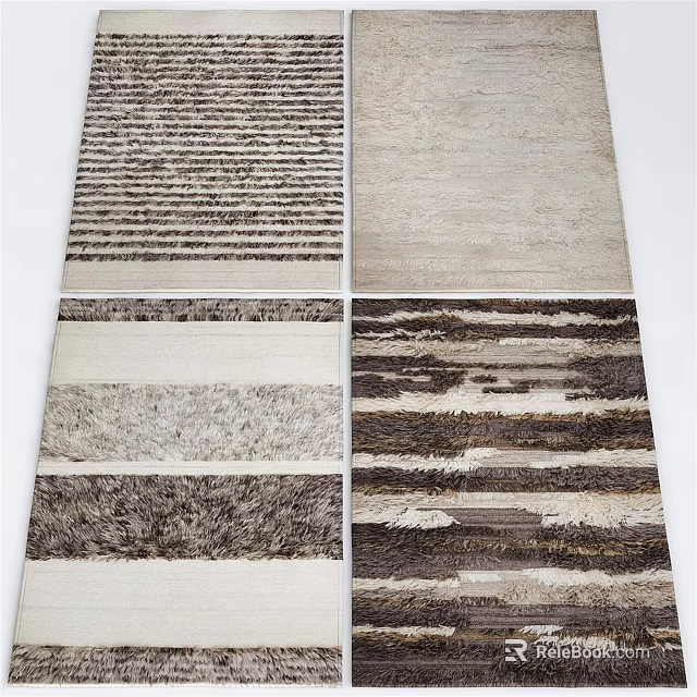 Square Rugs With Modern Textured Patterns In Neutral Gray Brown White Tones For Home Decor 3d model 