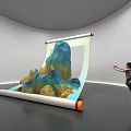 Scroll Shaped Art Installation Featuring 3D Mountain Sculpture And Interactive