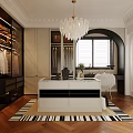 Elegant Modern Cloakroom Interior Design With Chandelier Open Wardrobe And Furry Chair