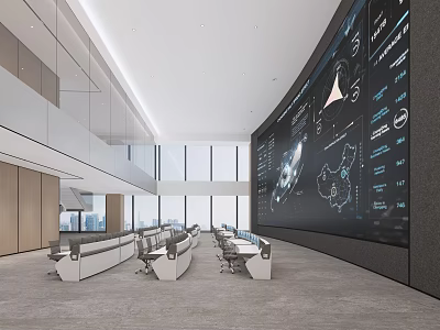 Modern Conference Hall Featuring Large Curved Screen And Data Visualization Seats 3d model