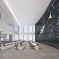 Modern Conference Hall Featuring Large Curved Screen And Data Visualization Seats 3d model