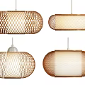 Modern Woven Oval Shaped Pendant Lights Set of Four with Natural Brown Cream Design