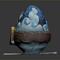 Elegant Furniture Ornament Egg With Blue Wave Design And Brown Leather Belt