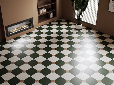 Retro Style Floor Tile Retro Patchwork Antique Tile Matte Tile Green Floor Tile Geometric Pattern Floor Tile 3d model