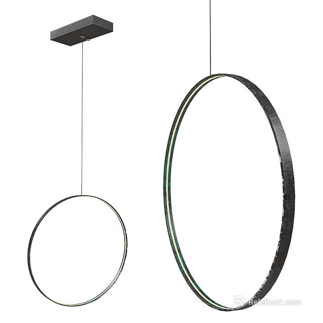 Two Modern Circular Pendant Lights With Metal Frame And Transparent Shade Design 3d model 
