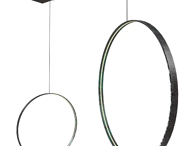 Two Modern Circular Pendant Lights With Metal Frame And Transparent Shade Design 3d model