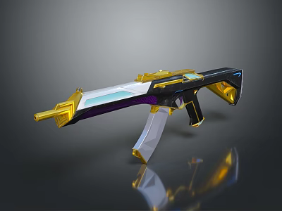 Futuristic Gun With Gold Black Purple And White Sleek Streamlined Design Reflective Surface 3d model