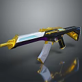 Futuristic Gun With Gold Black Purple And White Sleek Streamlined Design Reflective Surface