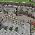 Multi Level Commercial Street Featuring Staircases Green Plants Outdoor Seating And Umbrellas