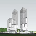 Modern Twin Tower Office Building Design With Glass Facade And Green Hills