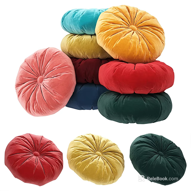 Colorful Round Velvet Pillows Stacked In Various Bright Tones For Home Decor 3d model 
