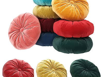 Colorful Round Velvet Pillows Stacked In Various Bright Tones For Home Decor 3d model