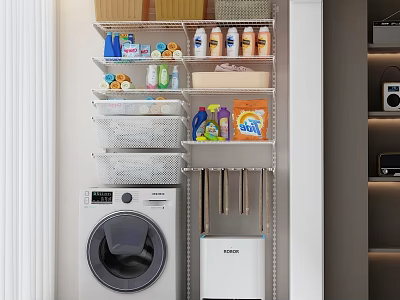 Balcony Cabinet With Washing Machine Storage Shelves And Cleaning Supplies 3d model
