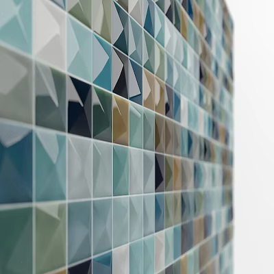 Colorful Wall Decorated with Geometric Mosaic Tiles in Blue Green Gray Tones 3d model Colorful Wall Decorated with Geometric Mosaic Tiles in Blue Green Gray Tones 3d model