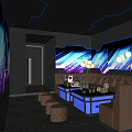 Modern Luxurious KTV Interior With Neon Lights Bar Counter Sofas And Projection Wall 3d model