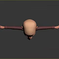 3D Bald Headed Cartoon Character With Big Eyes Purple Coat Blue Shirt And Arms Outstretched