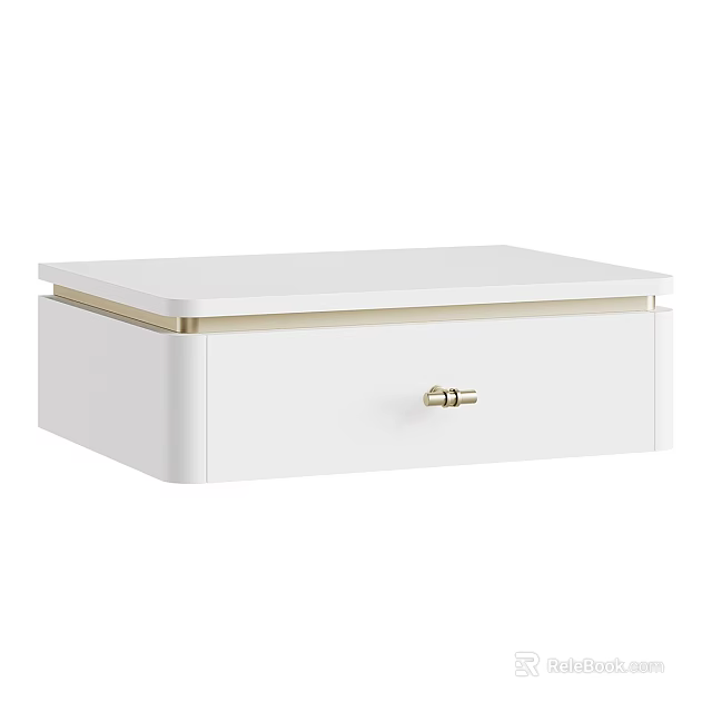 White Nightstand with Single Drawer and Gold Handle Modern Minimalist Design 3d model 