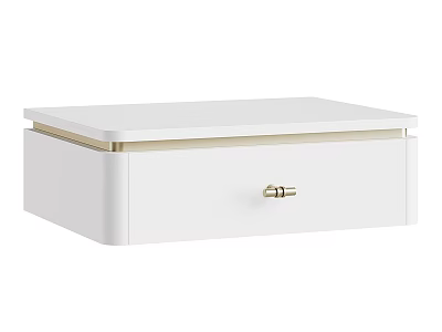 White Nightstand with Single Drawer and Gold Handle Modern Minimalist Design 3d model