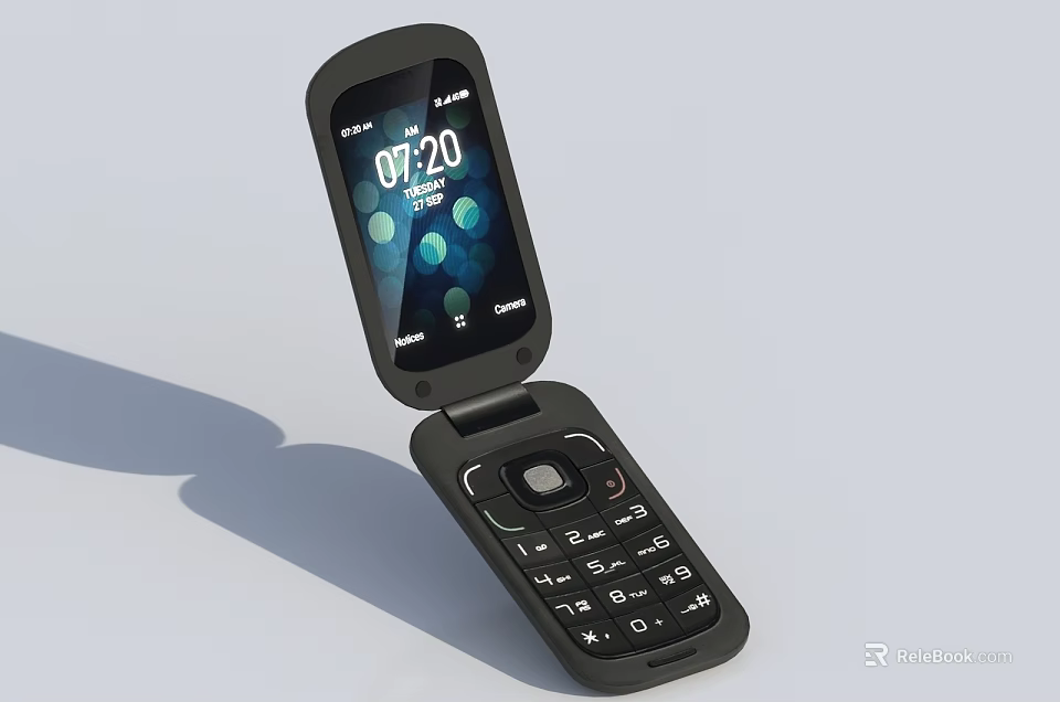 Classic Flip Mobile Phone with Digital Screen Time Display and Physical Keypad 3d model