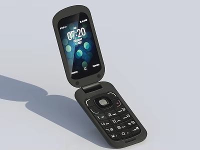 Classic Flip Mobile Phone with Digital Screen Time Display and Physical Keypad 3d model