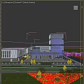 Modern Commercial Street With Glass Curtain Walls Tall Buildings Greenery And Pedestrians