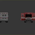 Red and White Ambulance and Fire Truck with Emergency Gear and Medical Symbols