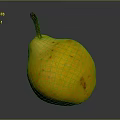 Yellow Pear With Brown Stem And Red Spots On Dark Reflective Surface 3d model