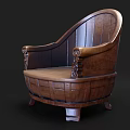 Vintage Wooden Outdoor Sofa With Barrel Shaped Design And Carved Details