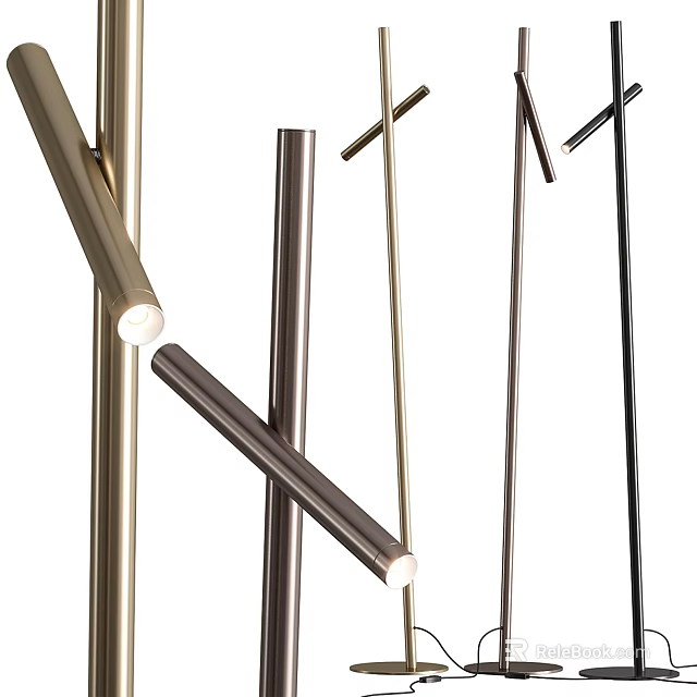 Modern Minimalist Floor Lamp With Sleek Metal Pole And Adjustable Arm In Gold Silver Black 3d model 
