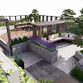 Roof Garden Design With Lush Greenery Outdoor Seating Wooden Pavilion And Flower Beds