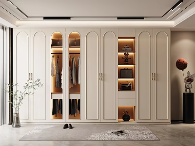 Modern Built In Wardrobe With Interior Lighting And Organized Storage In Stylish Room 3d model